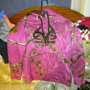 Pink camo jacket & pink camo wedding dress.